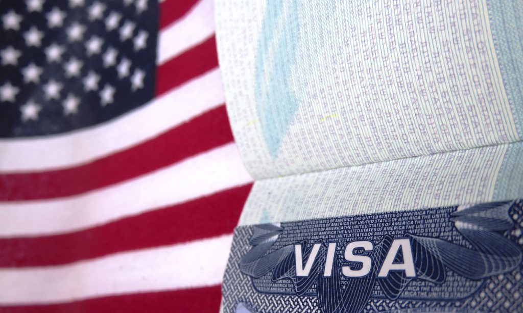 Flag of the US and visa